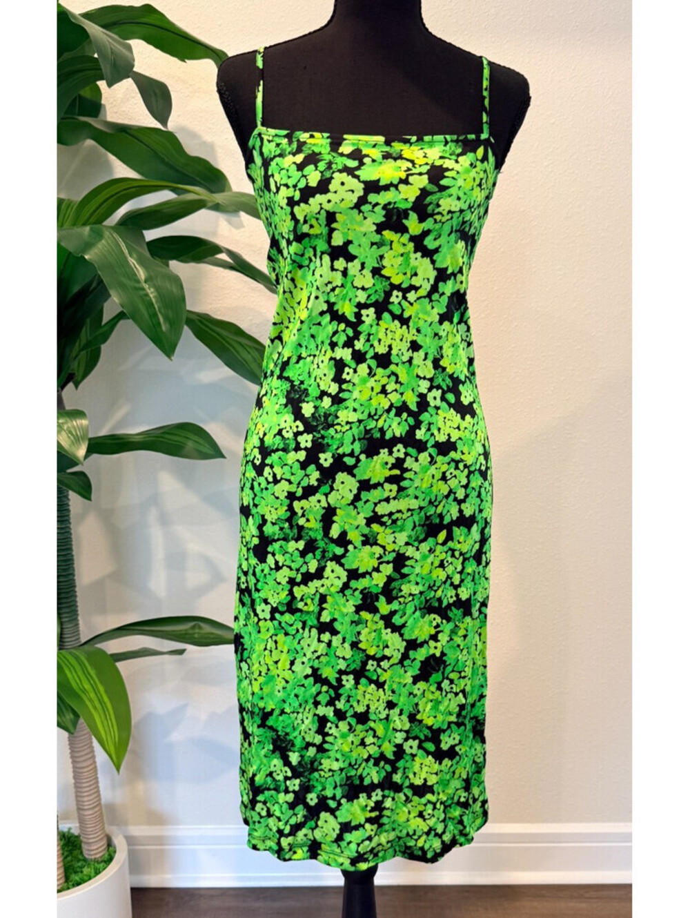 Stine Goya Ibi Ditsy Green Floral Strappy Bodycon Slip Dress - Size Small